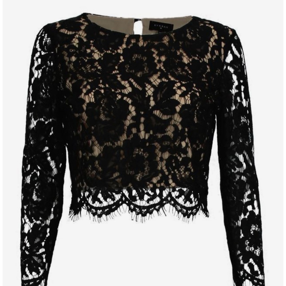 Black Lace Long Sleeve Top by Bebe Sz S